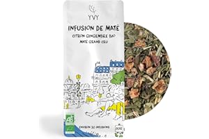 YVY MATÉ Thé Maté Bio Citron-Gingembre Grand Cru 80g | Non Fumé | Sans Tige | Sans Poussière | Infusion Fraiche et Tonique | Thé Maté Énergisant Doux et Fruité | Environ 30 Infusions