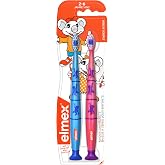 elmex Kids Toothbrushes for 2-6 Years Old 2 Pack Manual Toothbrushes with Suction Cup, Soft Bristles, Ergonomic Handle