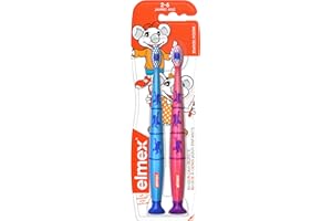 elmex Szczoteczka do zębów dla dzieci w wieku 2-6 lat, 2 sztuki – miękkie, zaokrąglone włosie do dokładnego czyszczenia zębów mlecznych – odpowiednia dla dzieci szczoteczka do zębów nadaje się do