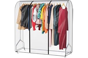 Syeeiex 5ft Transparente Kleiderständer Abdeckung Mit 2 Starke Reißverschluss Große Kleiderbügel schutzhülle Staubdicht Garment Abdeckung für Kleiderständer 152cm
