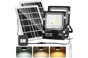 Aigostar - Foco solar exterior con mando a distancia,2 piezas,Cable de 5m.4000mAH,Batería de gran capacidad y gran panel solar.regulable 3000/4000/6500K.Uso interior/exterior IP66:jardín,patio,camino
