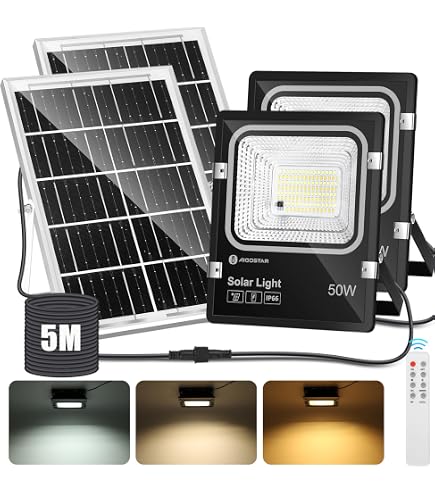 Fari LED Solari Da Esterno 200W - Coppia Con Telecomando, Sensore Crepuscolare E Cavo 20m, IP67, Ideali Per Giardino