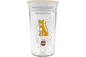 MAM Easy to Drink Cup | 360° Trinklernbecher ab 8+ Mon | Auslaufsicherer Silikoneinsatz mit Ventil | BPA- & BPS-frei | leicht zu reinigen | Baby & Kinder Trinkbecher mit Glasoptik | 290 ml | Leopard