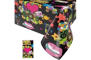 1 pièce de nappe en plastique des années 80, nappe jetable des années 80 pour la fête d'anniversaire de la table en plastique des années 80, 80S pour 1980 I Love 80s Disco Decoration, 137 x 274cm