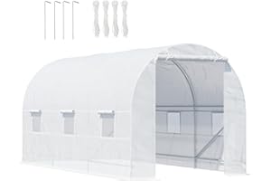 Outsunny Serra per Orto con 6 Finestre e Porta Avvolgibile, Serra da Giardino a Tunnel, Serra per Piante con Struttura in Metallo e Telo in Polietilene, 4.5x2x2m, Bianco