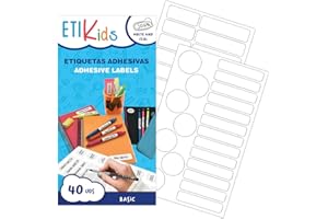 HABERDASHERY ONLINE ETIKIDS 40 Etiquetas adhesivas laminadas personalizables multiusos (basic) para la guardería y el colegio.