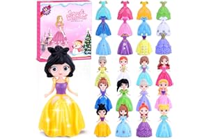 KONIJIWA Bambine Calendario dell'Avvento Principessa con Conto alla Rovescia di 24 Giorni e Abiti da Vestire, Regali di Natale Perfetti per Bambine dai 3 agli 8 Anni Set di Gioco Interattivo