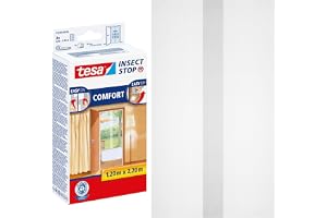 tesa INSECT STOP Premium insektsnät - 120 cm x 220 cm Vit | 2-delat insektsnät för dörrar (2 x 65 cm) - utan borrning, starkt kardborreband, kan tas bort utan rester, lätt insynsskydd