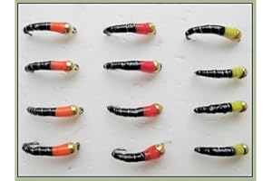 TROUTFLIES UK BUZZERS Gold Head Buzzer Trout Flies,12 Pack Okey Dokey Buzzers,Black Bodies, Size 10/12