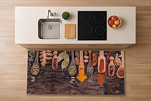Exma Alfombra Cocina de Vinilo Lavable Antideslizante Resistente Fácil de Limpiar Vinilica Cocina Diseño Elegante | Alfombras de Habitacion Multiusos | Suelo Vinilico para Pasillo - Especias