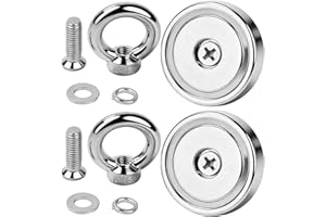 MIN CI 2 Pack Round Neodymium Magnets, Strong Magnets Heavy Duty 45kg（99lbs）Magnet Fishing 32mm Rare Earth Magnete Magnet with Eye Bolts Industrial Magnet for Hanging Hoisting