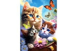 CEOVR Chats Peinture Diamant,Papillons 5D Diamant Painting Adultes Animaux,Fleurs Diamond Painting Kit Complet 30x40 cm,DIY Strass Point de Croix Painting pour Adulte,Décoration Intérieur