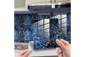 HORIWE Marble Tile Stickers for Kitchen Bathroom Backsplash Wall Thickening PVC Decal Sticker Adhesive Tile Art DIY Home Decor Waterproof Oil Proof 20pc 10x10cm Blue