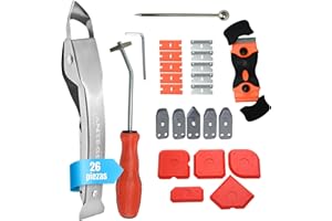 ANTEGE Kit renovador de juntas 26 piezas, quita silicona y aplicador de silicona con espátulas, rascador y herramienta de calafateo en acero inoxidable