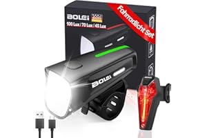 ‎BOLEI BOLEi LED Fahrradlicht Set 100 LUX| StVZO Zugelassen Fahrradlampe |Fahrradbeleuchtung USB Aufladbar | IPX5 Wasserdicht Fahrradlichter |Batterie Aufforderung