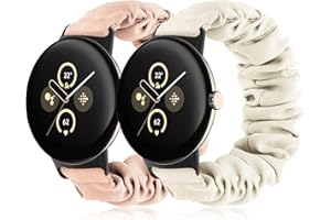 Wizvv Scrunchie Watch Straps for Google Pixel Watch 2 Watch 1, 2 Pack Elastic Fabric Replacement Bands for Women and Girls