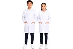 Kids White Lab Coat, Long Sleeve Doctor Costume for Boys & Girls | Button Front Closure, Chest & Hip Pockets, Science Role Play, Unisex Design, School Science Use