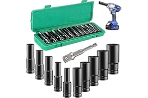 WINUOYANG Deep Impact Socket Set,11Pcs 1/2" Socket Sets 10-24mm with Driver Socket Extension and Plastic Storage Box for Automotive Home DIY Repair (11Pcs)