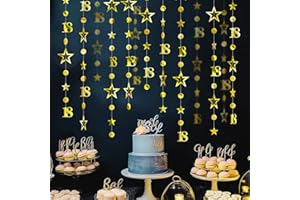 SIYINZU 3m Long 18th Birthday Decorations,18th Birthday Banner,Gold-Colored Birth-day Party Decorations,18-th Gold Circle Dots Star Garland Birth-day Party Decora-tions,Happy 18-th Bir-thday Banner