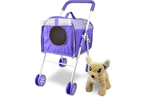 Anivia Pet Pushchair and Accessories for Kids Age 3 to 7 Years, Dog Toys for Toddlers, 2 Piece Toy Dog Set, Puppy Party Playset with 1 Pet Puppy Included Purple (DA005A-EU-PURPLE)
