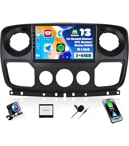 Autoradio Android 13 Pour Renault Master/Opel Movano/Nissan NV400 2010 - Écran 10 Pouces, 2Go RAM, 64Go, Carplay Sans Fil, Caméra De Recul Incluse