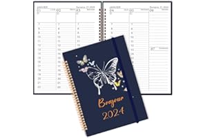 TOUVE Agenda 2024 Spirale- A5 Agenda Scolaire 22 * 15cm (Jan2024 - à Dec 2024)-100 g/m² avec -Adapté aux écoles, au Bureau et à la Famille Agenda Journalier