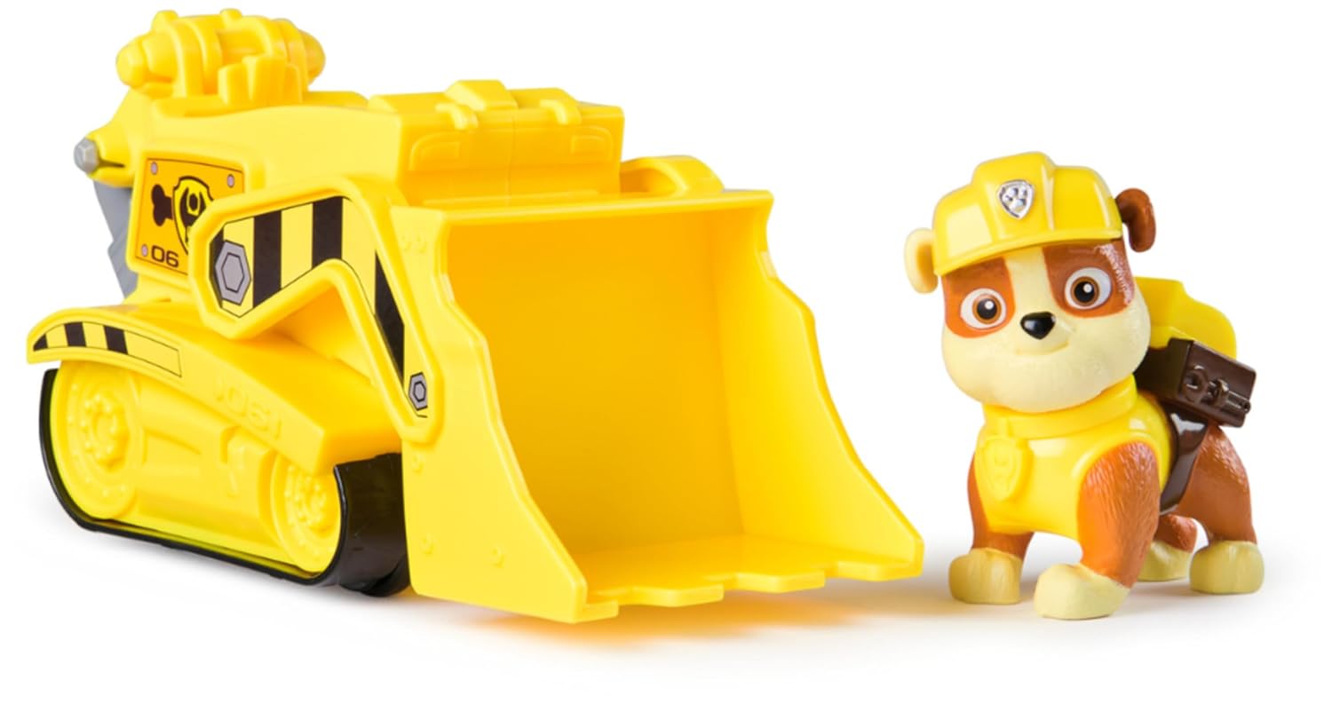 Paw Patrol, Bulldozer di Rubble con Personaggio Action Figure, 3+ Anni | Cingoli Funzionanti, Trivella Ed Escavatore Mobili, Almeno 71% Plastica Riciclata, Non Richiede Pile