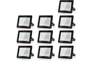 Randaco 10x100W Projecteur LED Exterieur, Lumière de Sécurité Extérieure, 8500LM Applique Murale Blanc Froid 6000K étanche IP66, Lumière de Travail pour Entrepôt, Cour, Garage(sans prise)