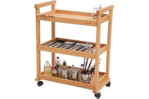 DJAR Rolling Art Cart with Silicone Pad, Solid Beech Wood Utility Cart with Caster Wheels, for Adults, Artists (Natural, Basic)