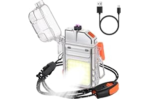 Vicloon Electric Lighter, USB Plasma Arc Lighter, 3 Modes Flashlight Windproof and Waterproof Lighters, Rechargeable Lighters for Camping Hiking Outdoor Survival, Gifts for Men Him Dad Husband(White)