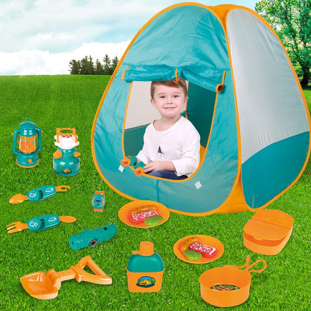 LBLA-Tente-De-Camping-Enfant-avec-Cuisine-et-Kit-de-Survie-Accessoires-dExtrieurJouet-Jeu-Aventurier-pour-des-Gamins-de-3-Ans