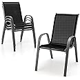 VITAL Patio Chairs, Stackable Patio Chairs Set with Armrests and Breathable Seat Fabric, Outdoor Dining Chairs Set for Patio, Pool Side, Backyard | steel frame with powder coating (Classic, Black)