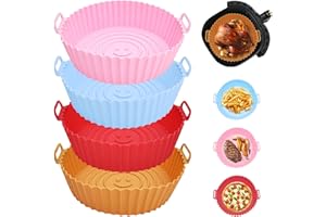 SHEPIN 4 Pezzi Teglia Silicone per Friggitrice ad Aria 20CM, Contenitori per Friggitrice Teglia in Silicone Rotondo, Reusable Cestino per Friggitrice ad Aria, Cestini Silicone Pot per Friggitrice
