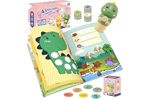 Plunack Gommettes Enfant Estampeuse à Autocollants et Bloc d'Activités de 24 Pages,300 Autocollants,Activité Manuelle Enfants Cadeau Créatif pour Garçons et Filles de 3 à 7 Ans - Dinosaure