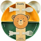 Tucklebery Buddy Mama Tabağı Seti, 1 Ayıcık Tabak 4 Kase &Ccedil;atal-Kaşık, Bebek ve &Ccedil;ocuklar İ&ccedil;in Yemek Takımı, BPA İ&ccedil;ermez, Bej S