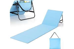 WildFun Chaise de Plage Portable, Chaise de Plage Pliante，Adjustable Lightweight Tanning Chair for Outdoor Sand Camping Sunbathing (1pcs, Bleu et Blanc)