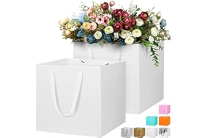 LVNRIDS Duże białe torebki na prezent, 30 cm, kwadratowe, bardzo duże, papierowe, na prezenty, bukiety ciast, ślub, kwiaty, druhny, chrzest, ukończenie szkoły, przyjęcie urodzinowe, 2 szt