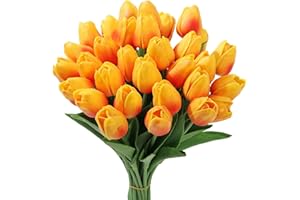 Tifuly 24 pezzi di tulipani artificiali in lattice, realistici bouquet di fiori finti di tulipani per la casa, matrimonio, festa, decorazione dell'ufficio, composizioni floreali (Sunset Red)