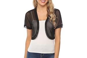 Gyabnw Bolero Damen Jacke Kurzarm Spitze/Chiffon Crop Cardigan Sommer Kurz Strickjacke Elegant Jaeckchen Leichte Spitzenjacke Festlich Bolerojacke Oberteil Top S-3XL