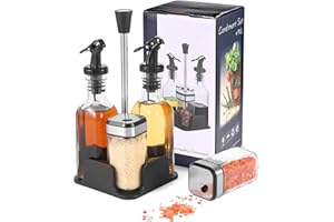 LXUDN Huile Vinaigre Sel Poivre, 2 Bouteille Huile 200ML,2 Salières avec Couvercle à Bouton en Acier Inoxydable 120ML,Set Huile et Vinaigre,Salière et Poivrière