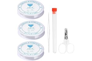 MONOFRESH Fil Elastique pour Bracelet Resistant, 3 Rouleaux Fil pour Bracelet Perle Transparent, Fil Nylon pour Bracelet 0.5mm 0.8mm 1mm, avec Ciseaux et Aiguille à Perles pour Fabrication de Bijoux