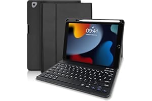 YEEGNAR Tastatur Hülle für iPad 10.2 Zoll (9./8./7. Gen, Air 3, Pro 10,5) - Wireless Abnehmbare QWERTZ Tastatur Mit Schutzhülle und Pencil Halter - Schwarz