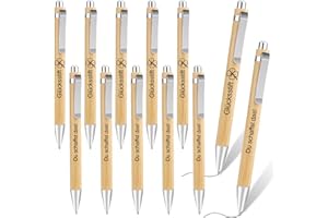 bssmmai Penna a Sfera in Bambù 12 Pezzi Penna a Sfera in Bambù Penna a Sfera con Incisione, Penna a Sfera in Legno Personalizzata per Regali di Esame Portafortuna Regalo di Laurea