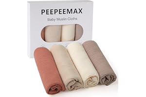 Peepeemax Langes Coton BéBé 50x25cm, Mousseline Lange Bebe Lot de 4, Extra Doux Absorbant Respirant pour Nouveauné Peau Sensible, Carrés de Mousseline pour Garçons et Filles, Brun