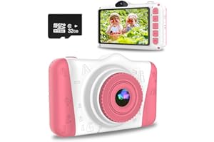 WOWGO Appareil Photo pour Enfants,Appareil Photo Numérique pour Enfants avec écran de 3.5 Pouces/12MP/1080P HD/Double Objectif/32G Carte Incluse/Autocollant,pour 3 à 10 Ans Garçons et Filles