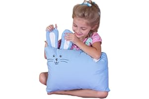 Kinder Fluff Poduszka dla malucha z poszewką Blue Bunny Design - 33x46cm Trwała, hipoalergiczna i nadająca się do prania w pralce z zamknięciem kopertowym. Idealna do łóżeczka dla maluchów- niebieska