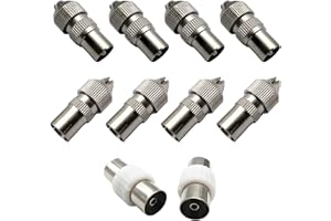 DOETYD 10pcs coaxial cable connectors set with 4 male, 4 female and 2 female-to-female couplers, durable tv aerial connector adaptors for RF cable, TV and home entertainment (Silver)