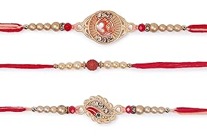 SWACRAFT Set of 3 Rakhi for Brother | Om Rakhi for Small Brother Sister| Rudraksha Rakhi for Brother Bhaiya Bhabhi | Designer Bro Rakhi for Brother | VRDUK08