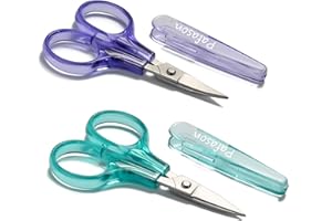 PAFASON Sharpest & Precise Stainless Steel Curved Straight Thread Yarn Fabric Cutting Mini Scissors with Protective Cover - Ideal for Embroidery Quilting Sewing Knitting Crafting Cross Stitch Crochet