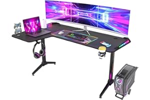 FATIVO Scrivania gaming 160cm Angolare: con LED RGB Scrivania Angolo Salvaspazio Tavolo gaming Grande Scrivania gamer Gaming Table Computer PC Desk per Studio Stanza Forma L